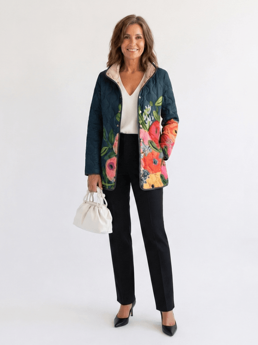 Chaqueta Acolchada Flores Pintadas