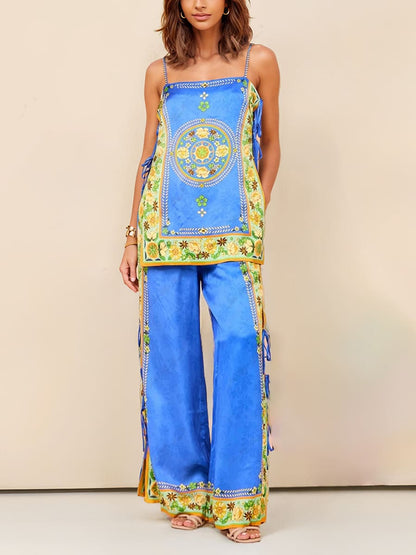 Conjunto de pantalones con mosaicos adornados