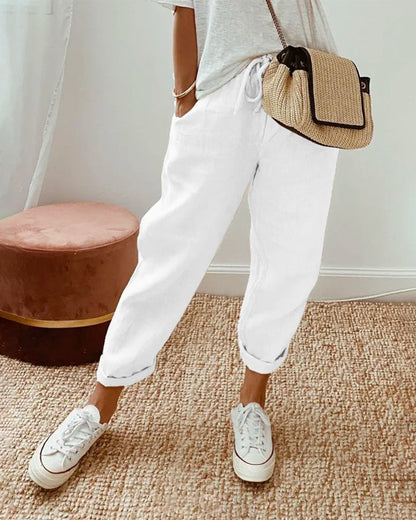 Pantalón de algodón 100% – atemporal, de color liso y cómodo