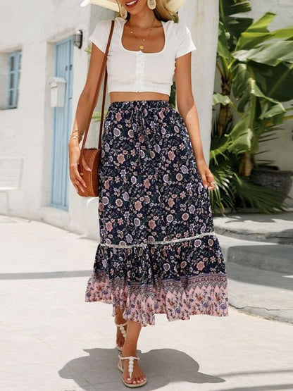 Falda escalonada floral de Midnight Meadows