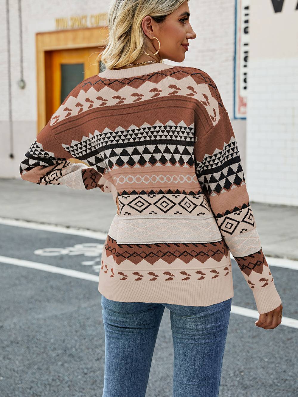 Jersey de punto con patchwork multicolor en jacquard