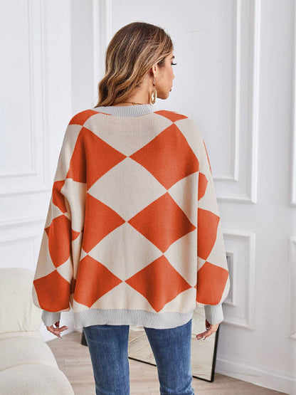 Cárdigan de punto con bloques de color geométrico con cuello en V