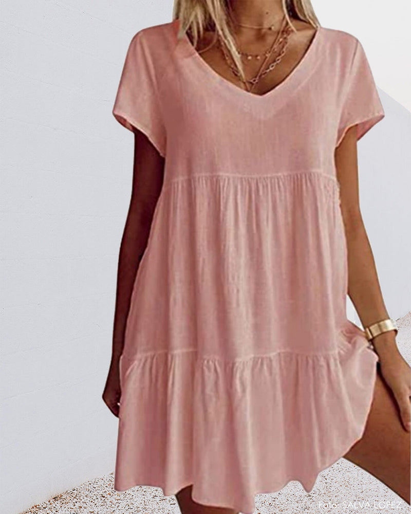 Vestido corto casual de manga corta: cómodo, con caída suelta y elegante
