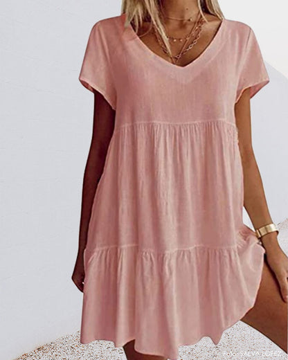 Vestido corto casual de manga corta: cómodo, con caída suelta y elegante