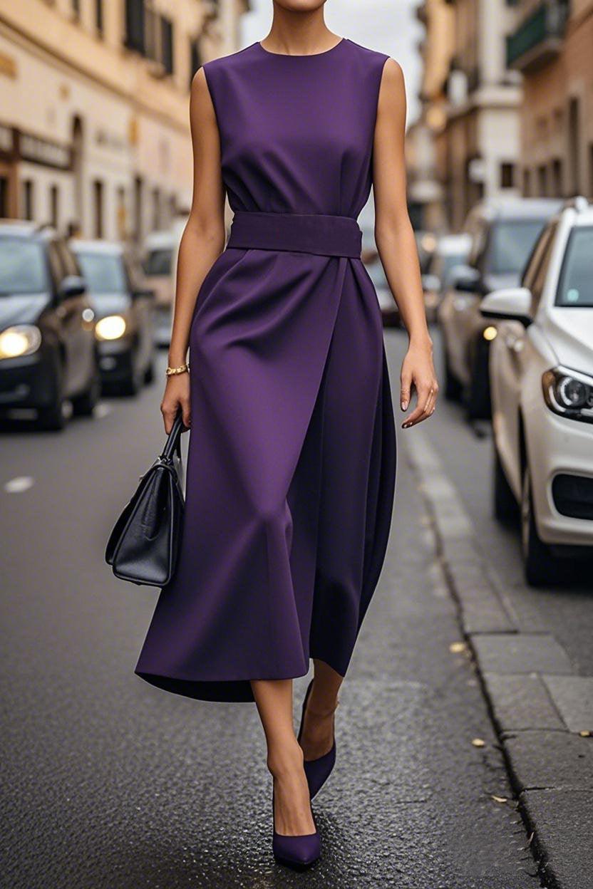 Vestido de cintura elegante de color sólido
