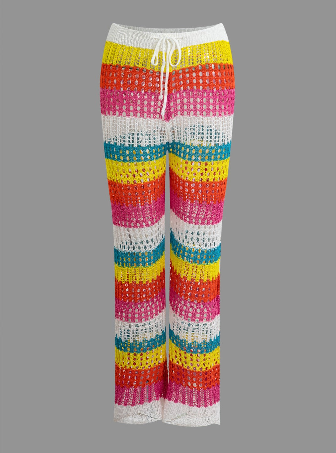Pantalones de punto con cordón calado de crochet con bloques de color