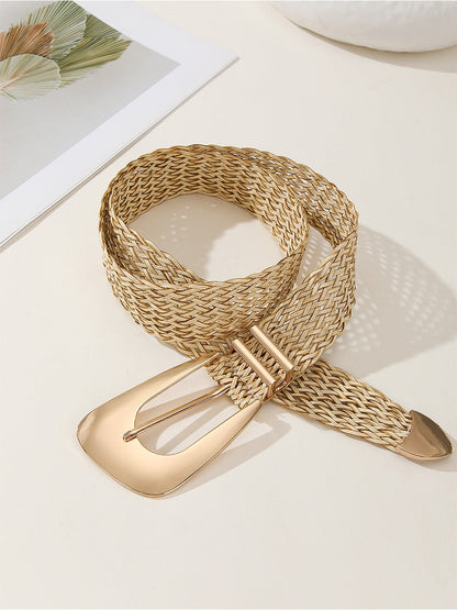 Cinturón de imitación de metal trenzado de algodón y lino chic dorado para mujer