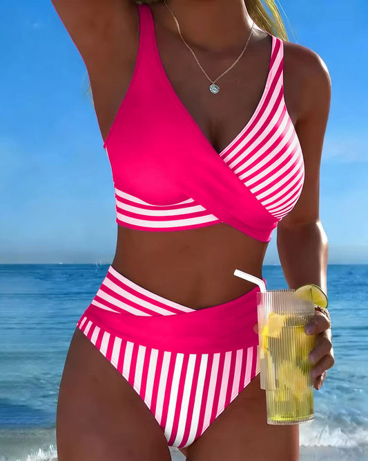 Bikini Rayas con Tiras Cruzadas – Estilo Valeria Velora