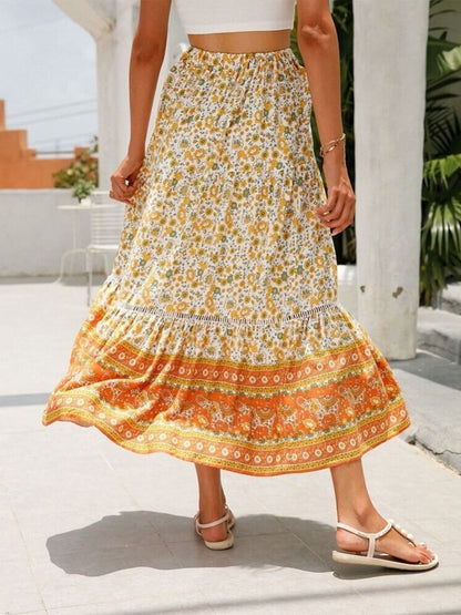 Falda escalonada con estampado floral bohemio Magnolia