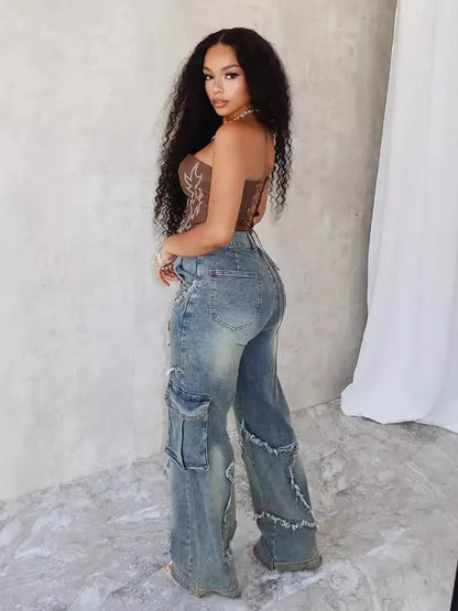 Pantalones de pierna ancha con flecos de estrella