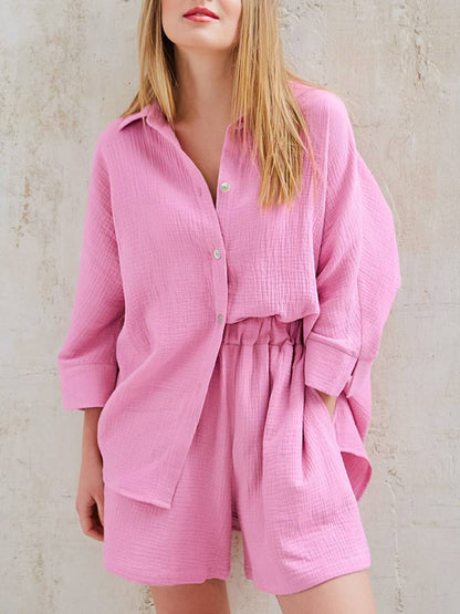 Conjunto de pantalones cortos rosas de conjunto de algodón intrincado
