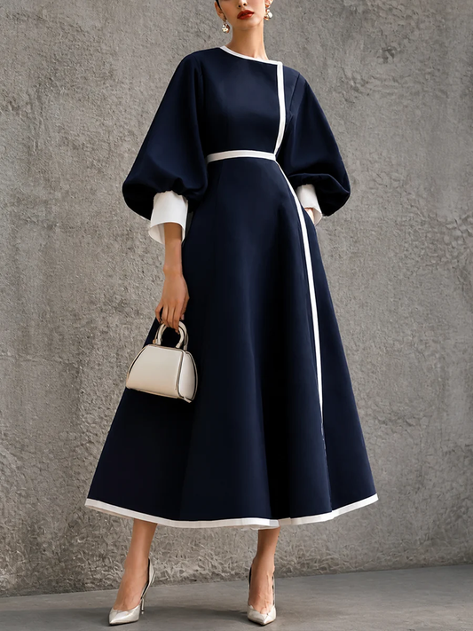 Vestido midi vintage de corte evasé con ribete acentuado
