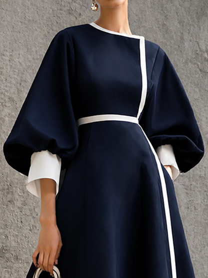 Vestido midi vintage de corte evasé con ribete acentuado