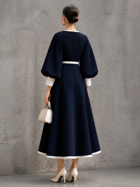 Vestido midi vintage de corte evasé con ribete acentuado