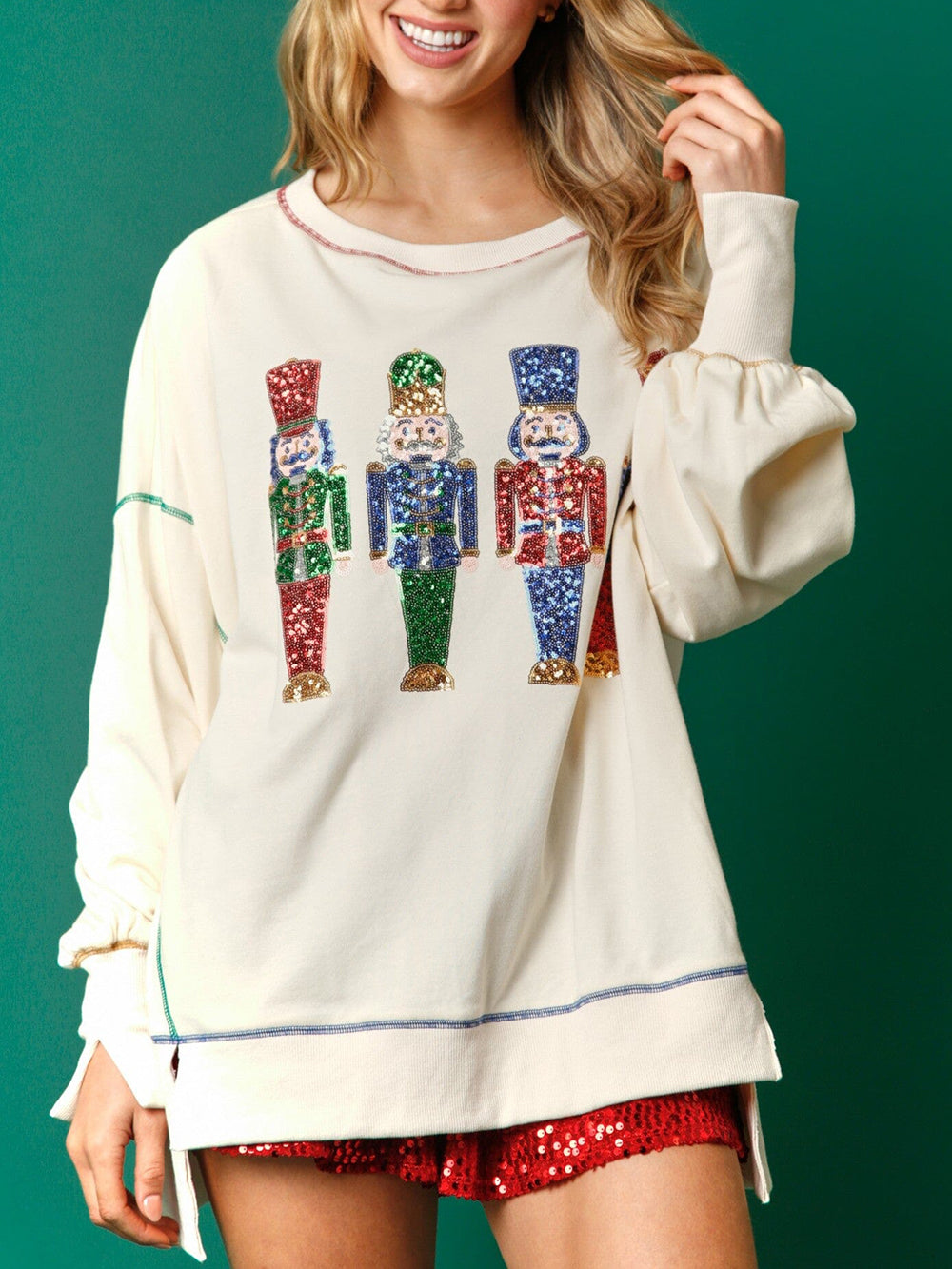 Sudadera de rizo francés con lentejuelas y cascanueces
