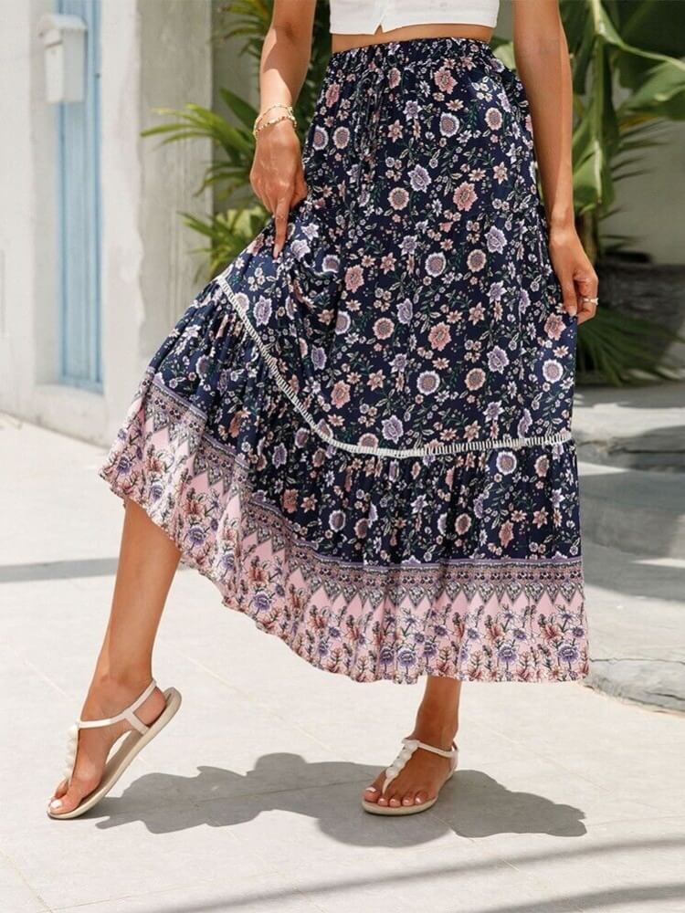 Falda escalonada floral de Midnight Meadows