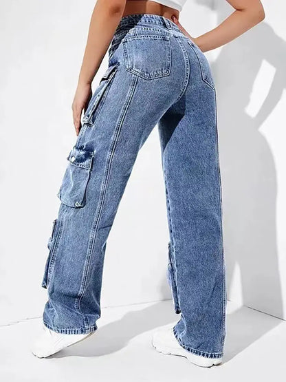 Pantalones cargo de mezclilla de cintura alta