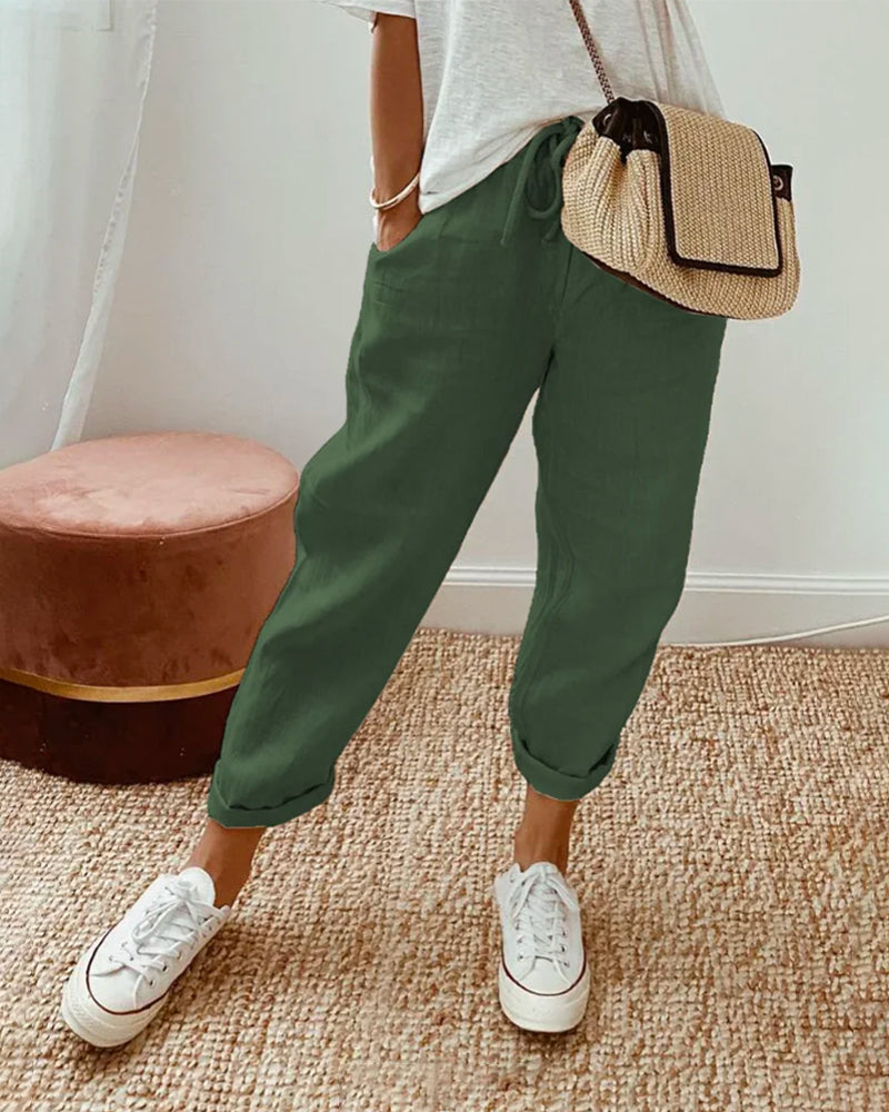Pantalón de algodón 100% – atemporal, de color liso y cómodo