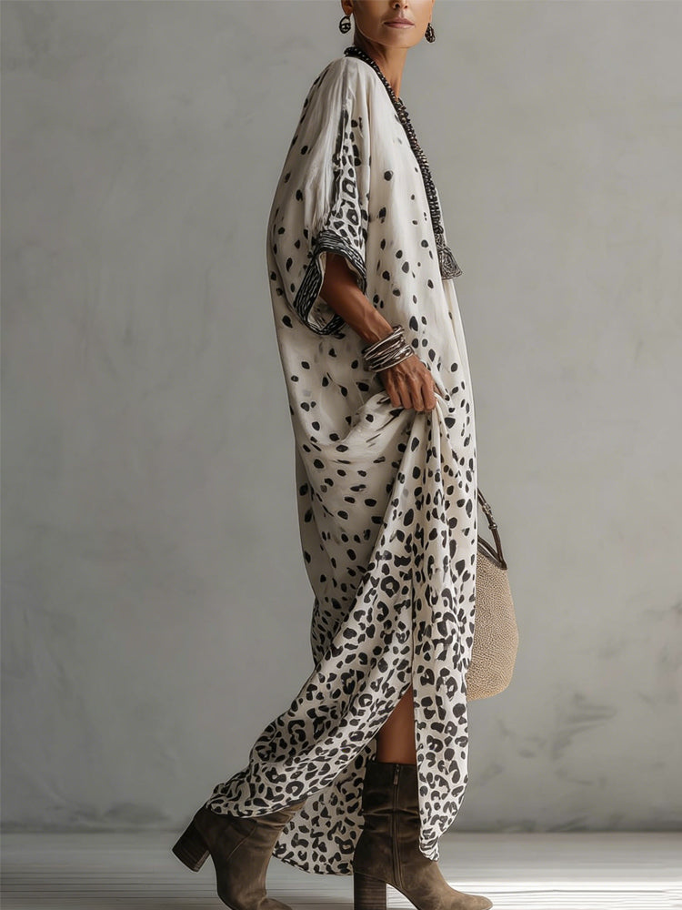 Vestido largo de gasa con estampado de leopardo degradado