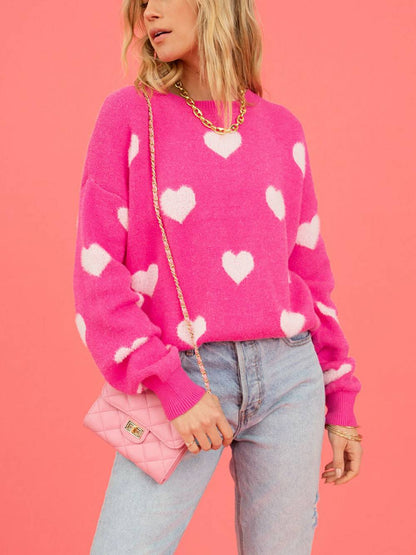 Jersey con cuello redondo y estampado de corazones para el día de San Valentín
