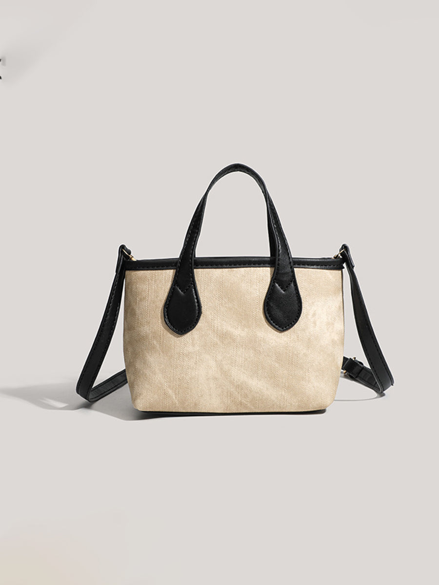 Bolso de mano oblicuo para mujer retro de otoño e invierno Bolso tipo cubo de PU