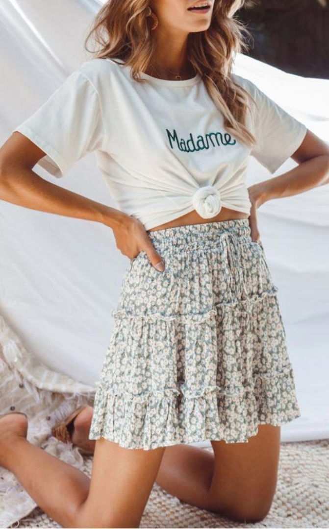Minifalda con estampado floral verde