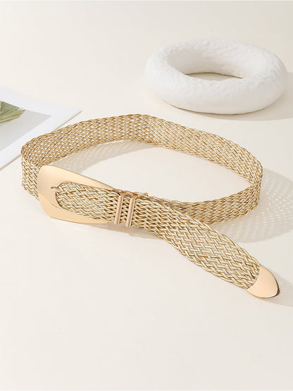 Cinturón de imitación de metal trenzado de algodón y lino chic dorado para mujer