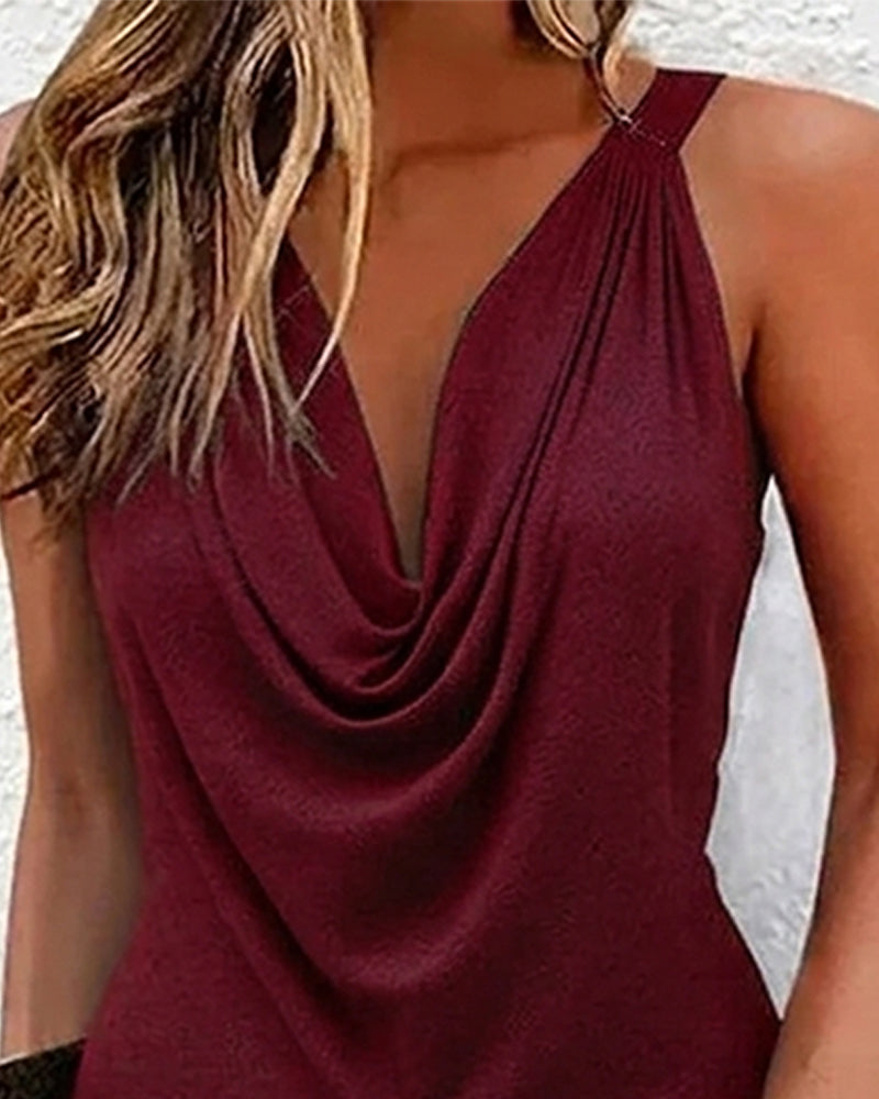 Vestido casual con cuello drapeado y sin mangas