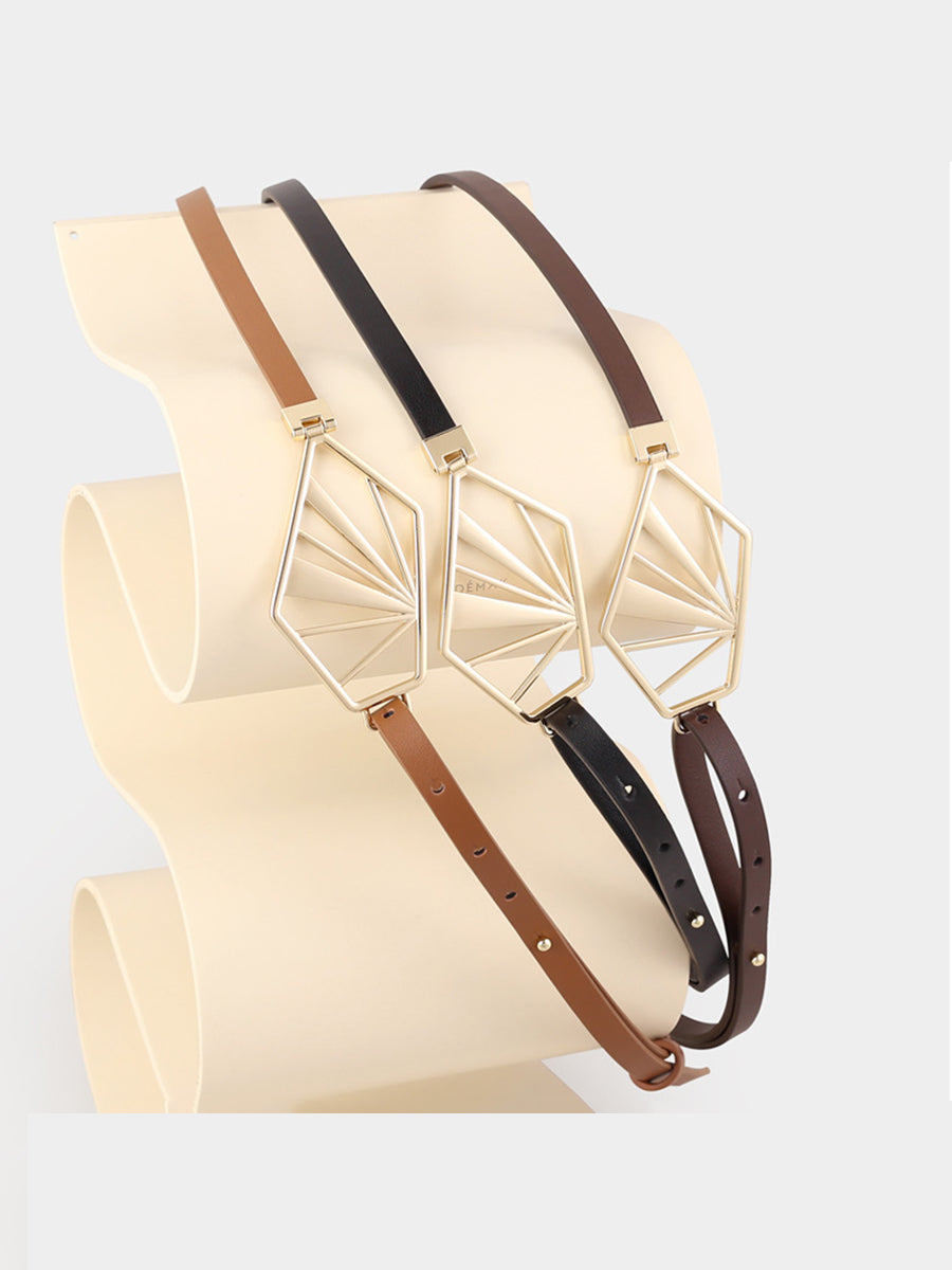 Cinturón geométrico minimalista de cuero marrón neutro para mujer