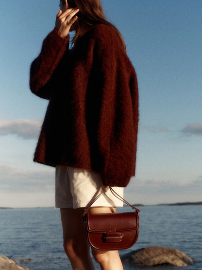 Conjunto de suéter y falda de mezcla de mohair de gran tamaño
