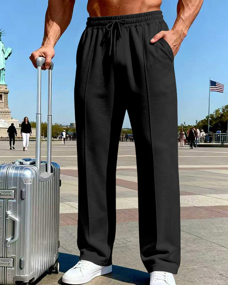 Pantalón cómodo para hombre con cintura elástica, cordón y pierna recta