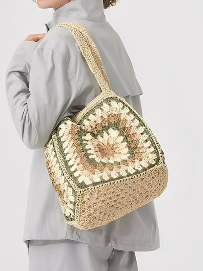 Bolso tejido de gran capacidad para mujer con hebilla magnética de un solo hombro