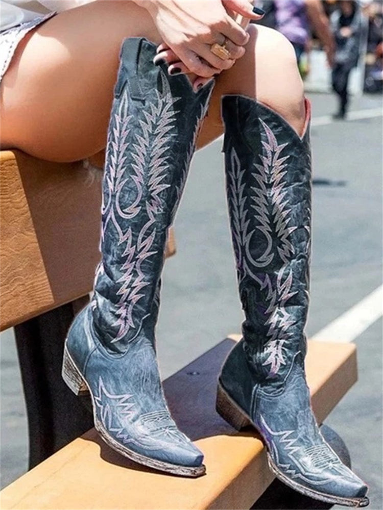 Botas vintage vaqueras bordadas hasta la rodilla