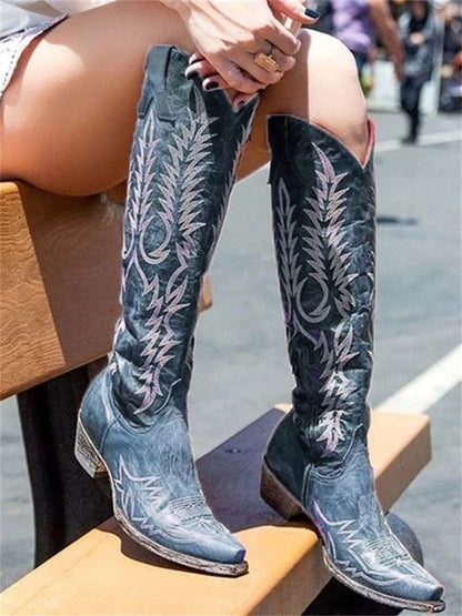 Botas vintage vaqueras bordadas hasta la rodilla