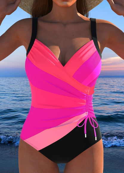Bañador de una pieza para mujer, moldeador, con estampado colorido y escote en V cruzado