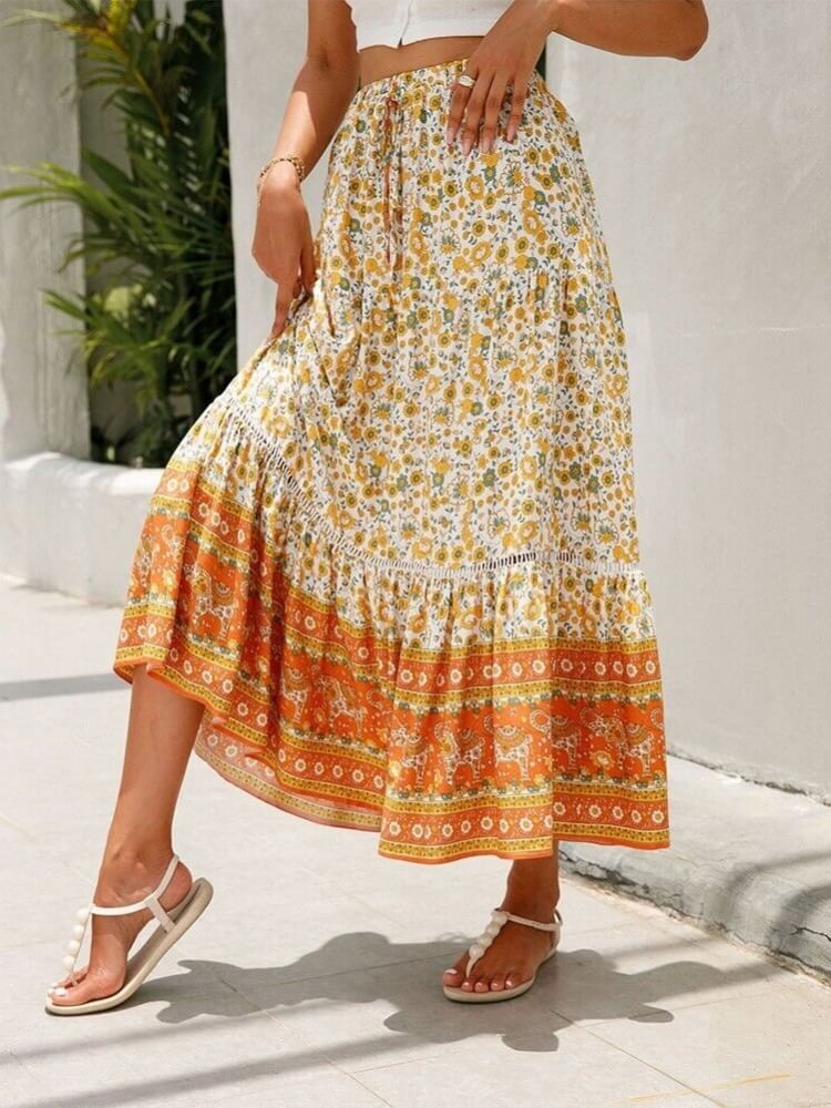 Falda escalonada con estampado floral bohemio Magnolia