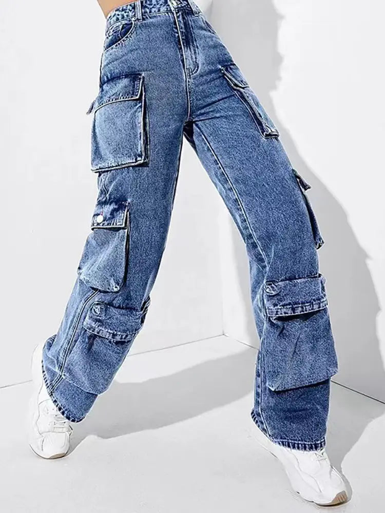 Pantalones cargo de mezclilla de cintura alta