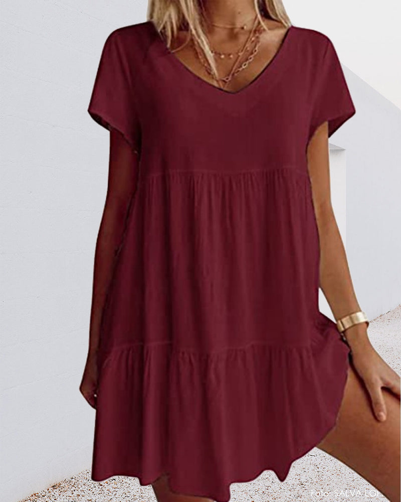 Vestido corto casual de manga corta: cómodo, con caída suelta y elegante