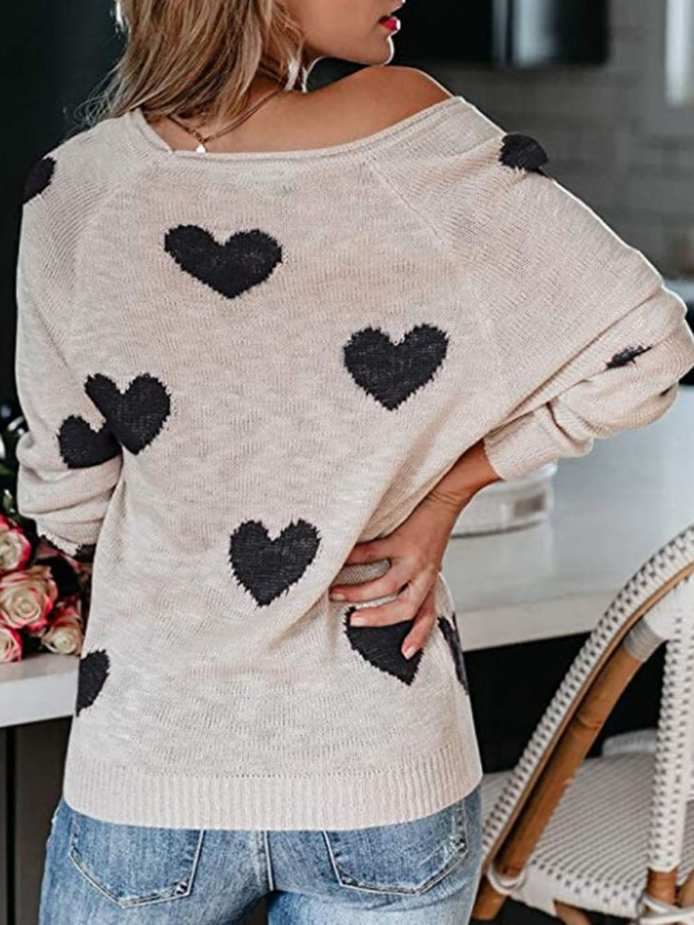 Suéter de punto con cuello en V para el día de San Valentín
