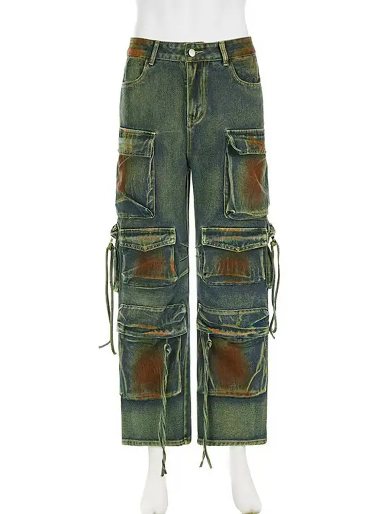 Pantalones de mezclilla con contraste de moda