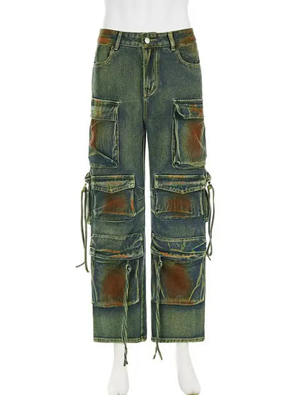 Pantalones de mezclilla con contraste de moda