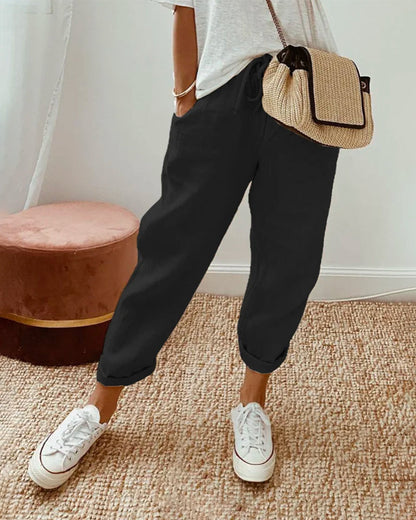Pantalón de algodón 100% – atemporal, de color liso y cómodo