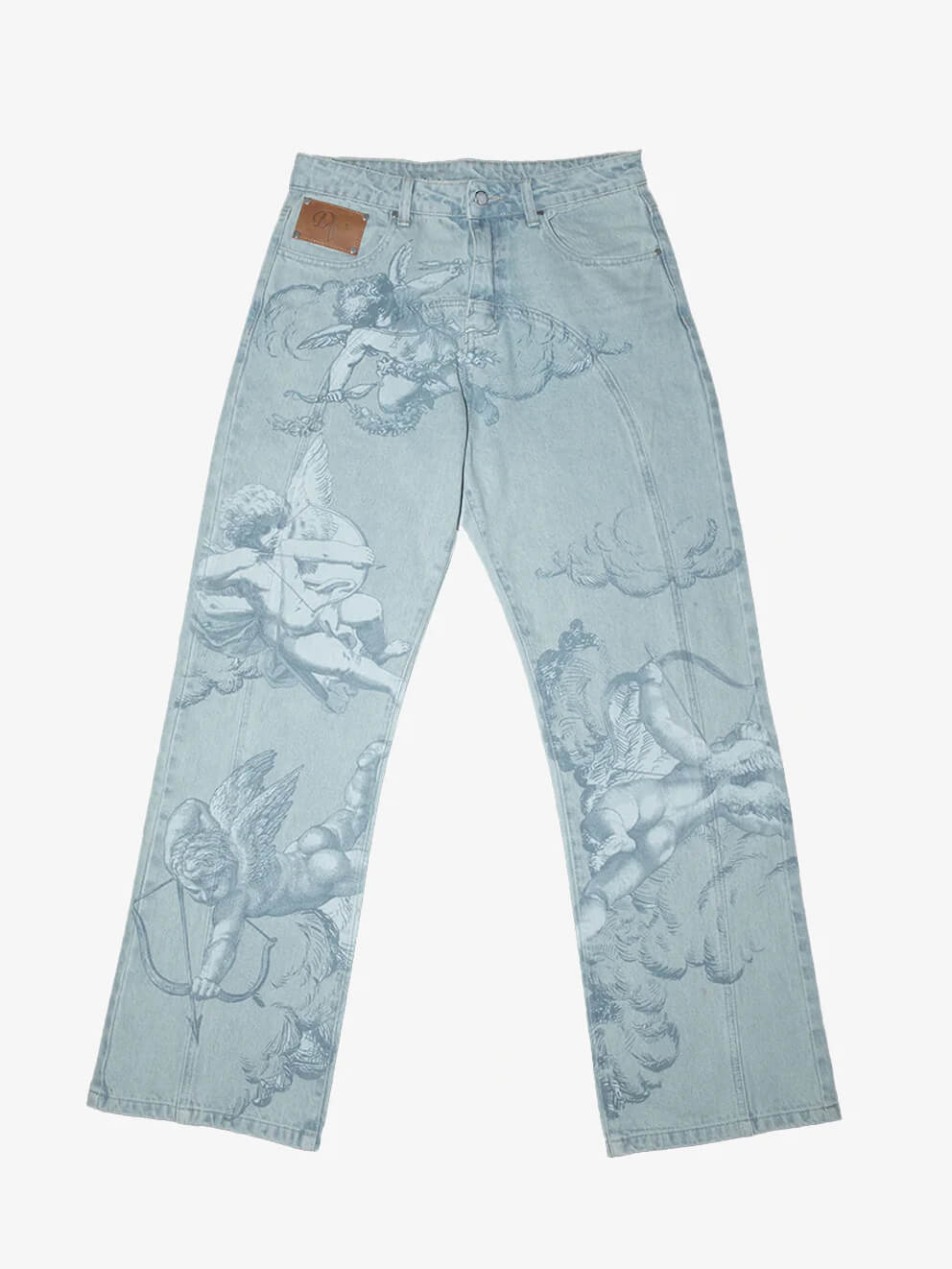 Vaqueros azules lavados con estampado de Cupido