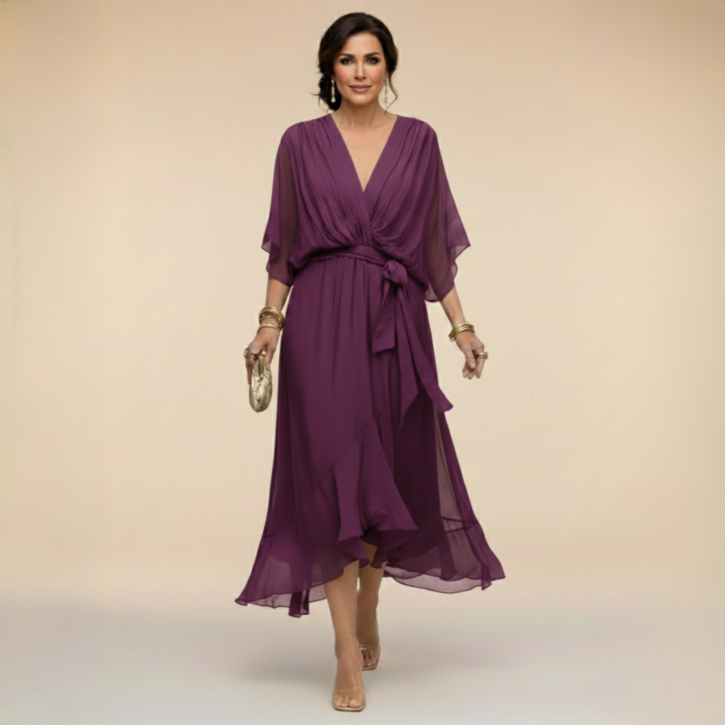 Monica™ | Vestido Elegante De Chifón Con Escote En V