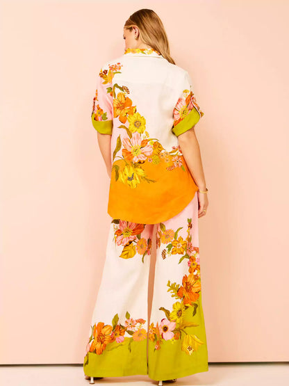 Conjunto de pantalones anchos con bolsillos y cintura elástica con estampado único