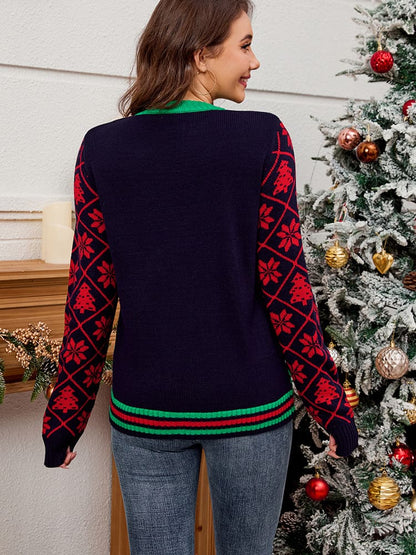 Suéter de punto jacquard navideño con bordado de lentejuelas