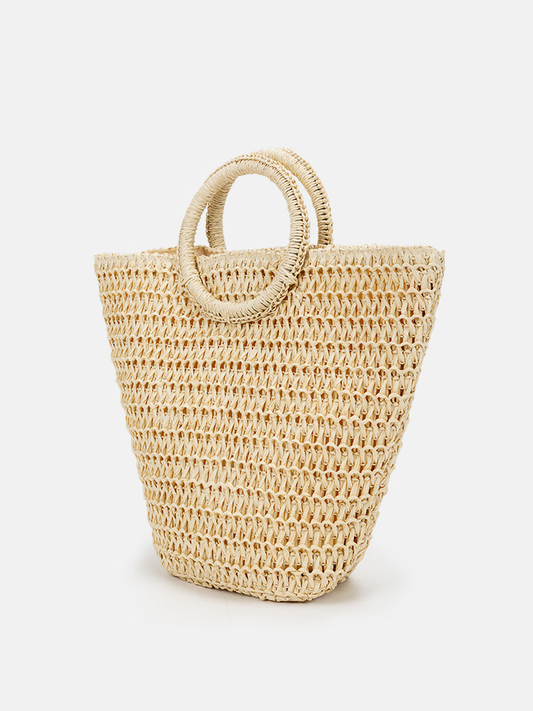 Bolso de hombro para mujer color blanco roto bolso de mano de paja gran capacidad bolso tejido