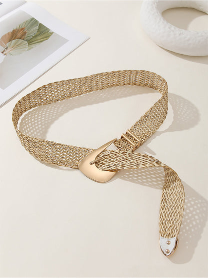 Cinturón de imitación de metal trenzado de algodón y lino chic dorado para mujer