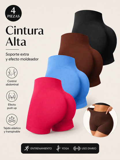 Pack de 4 Mallas Deportivas Push Up de Cintura Alta para Mujer