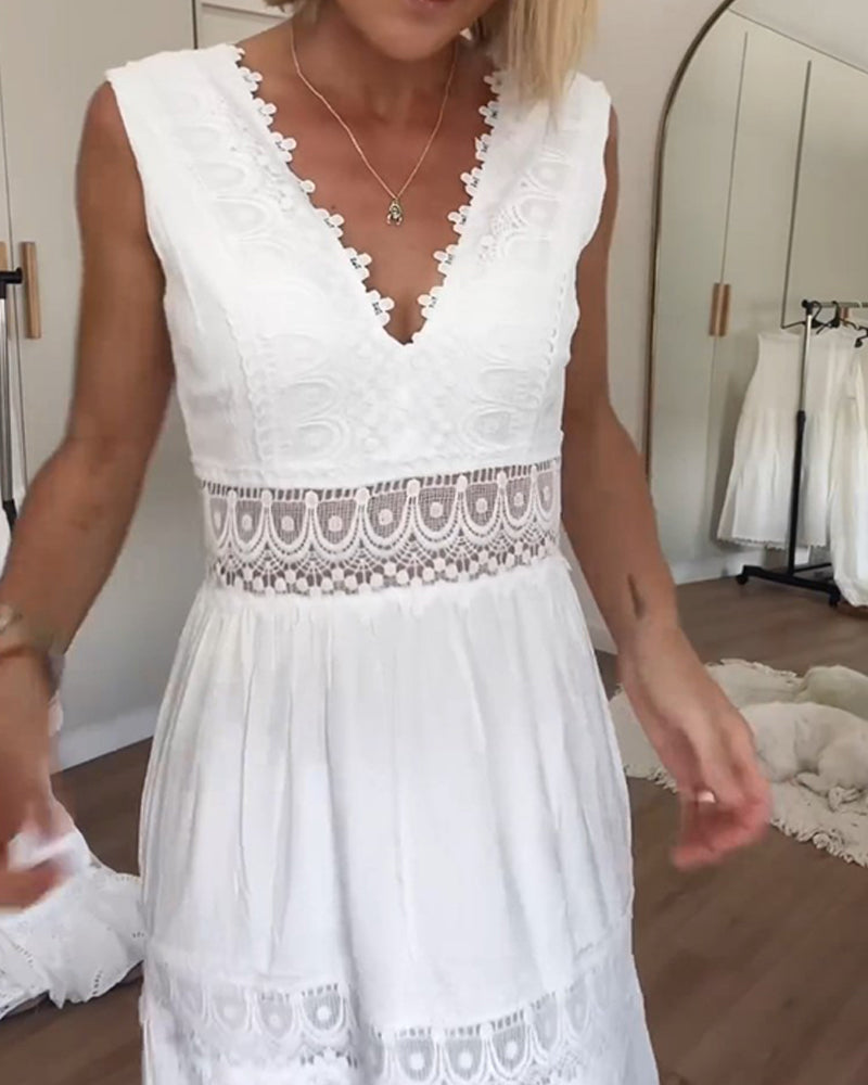 Vestido de tirantes de encaje elegante con escote en V